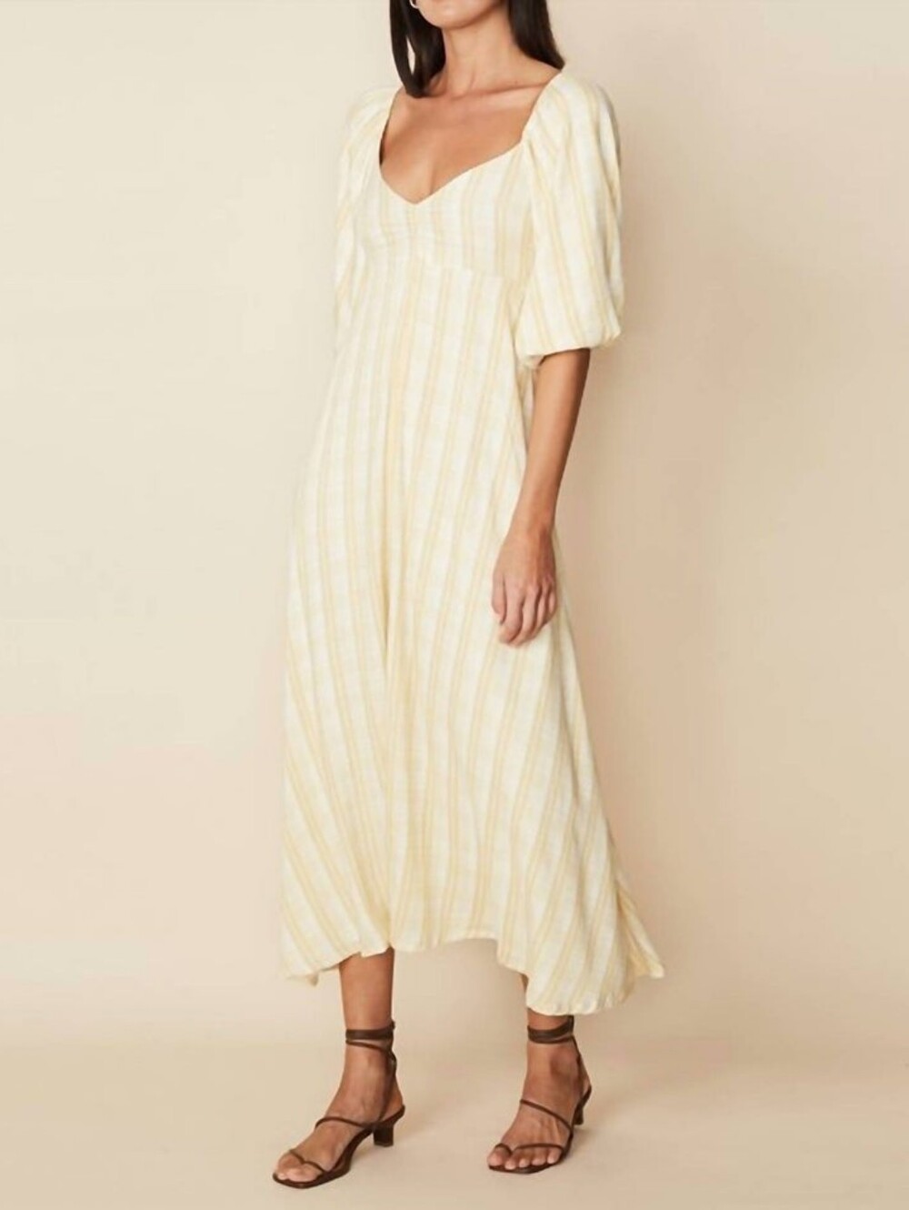 4 Faithfull The Brand Imanie Midi Dress in Yellow Hamptons Check Print
